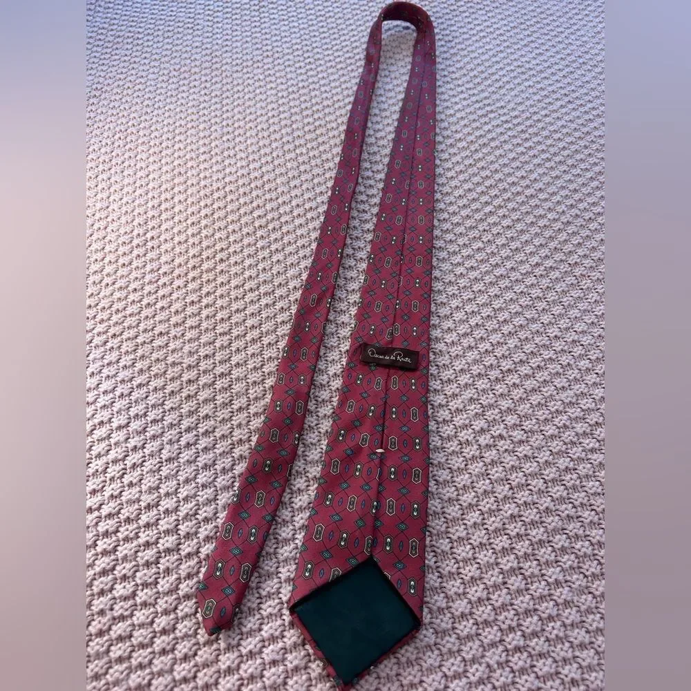 Oscar de la Renta Red Geometric Pattern Tie